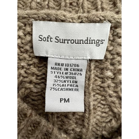 Soft Surroundings Cable Knit Boyfriend Sweater Women’s Sz M Petite Wool Cashmere - Picture 6 of 7